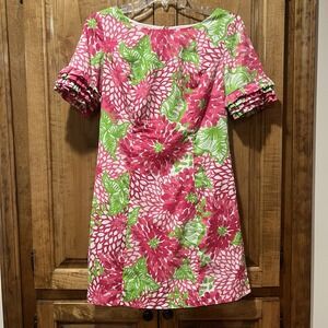 Lilly Pulitzer Jubilee‎ Pink Floral Dress Ruffled Sleeve Peekaboo Back Size 0